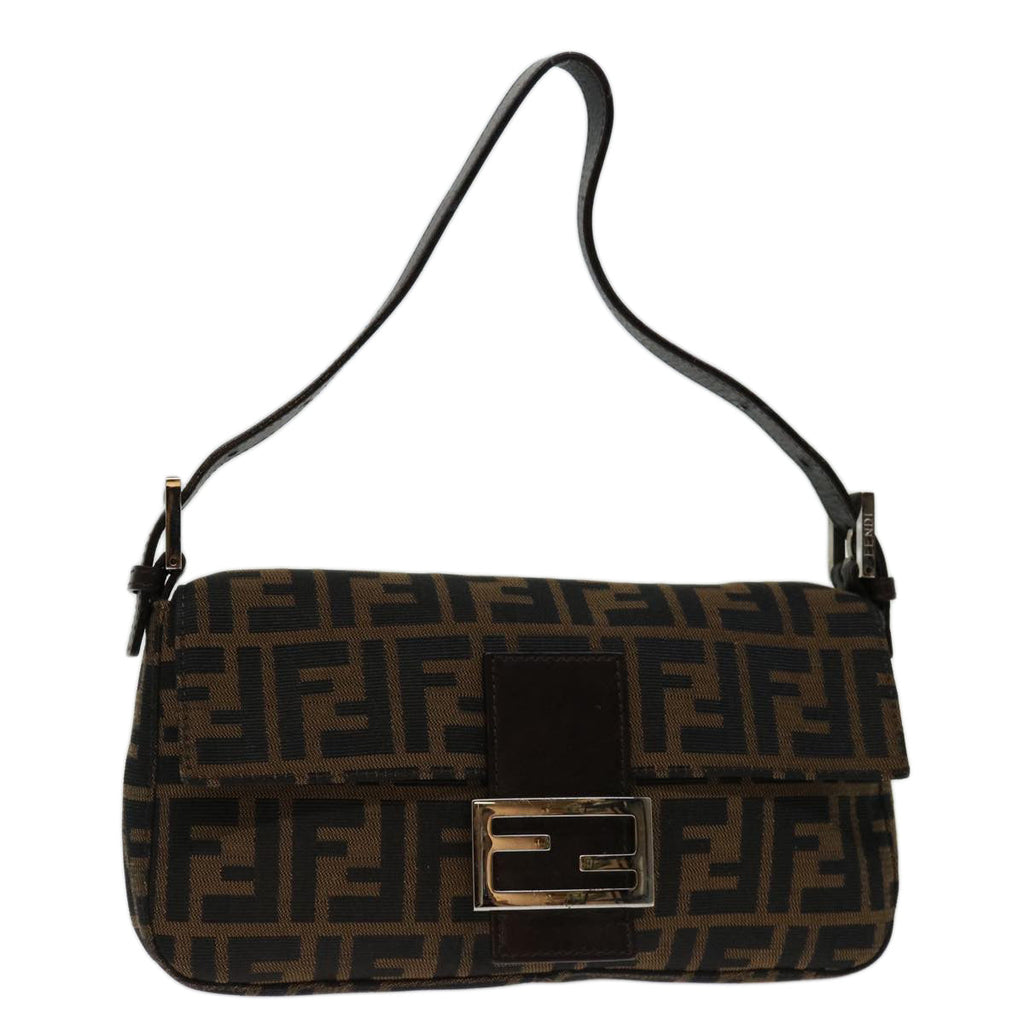 FENDI Zucca Canvas Mamma Baguette Shoulder Bag Black Brown69666A