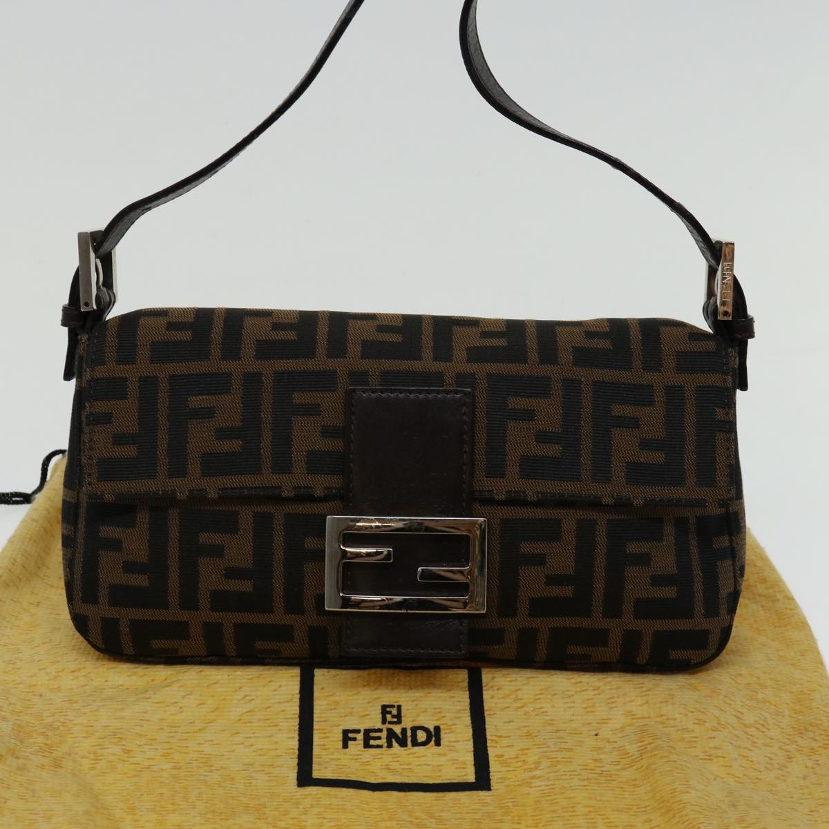 FENDI Zucca Canvas Mamma Baguette Shoulder Bag Black Brown69666A