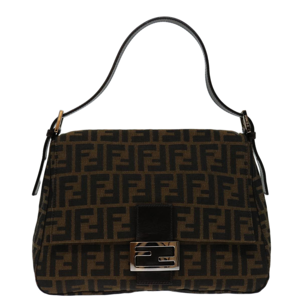 FENDI Zucca Canvas Mamma Baguette Shoulder Bag Black Brown69667A