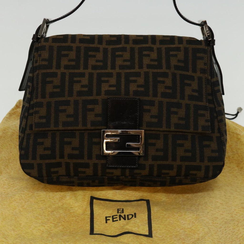 FENDI Zucca Canvas Mamma Baguette Shoulder Bag Black Brown69667A