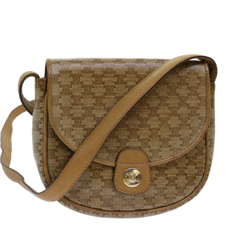 CELINE Macadam Canvas Shoulder Bag PVC Beige Auth 69846