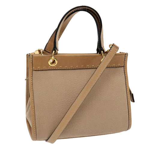 CELINE Hand Bag Leather 2way Beige Auth 69861