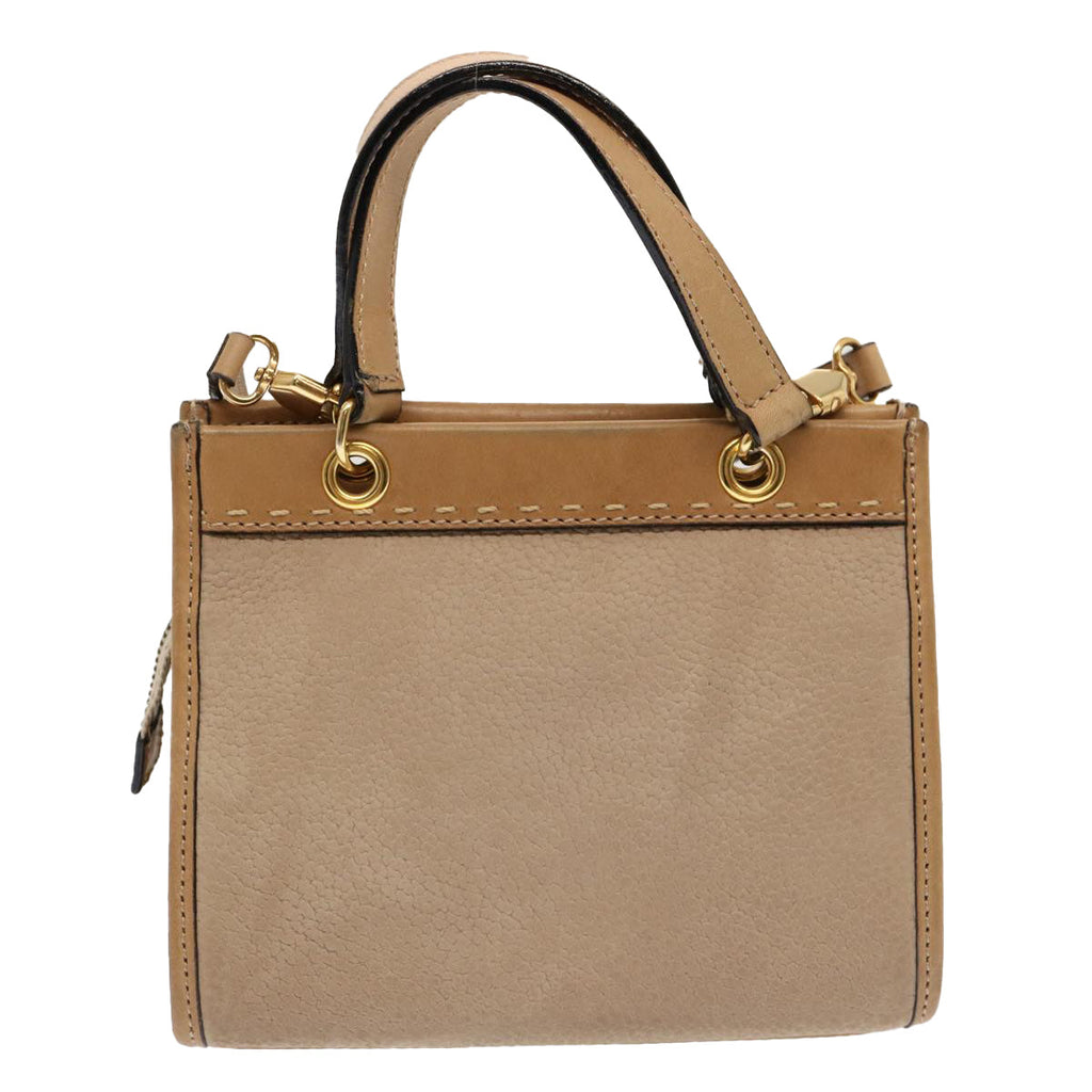 CELINE Hand Bag Leather 2way Beige Auth 69861