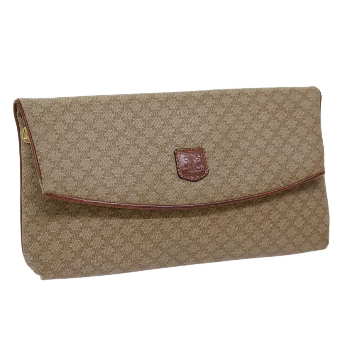 CELINE Macadam Canvas Clutch Bag PVC Beige Brown  69882