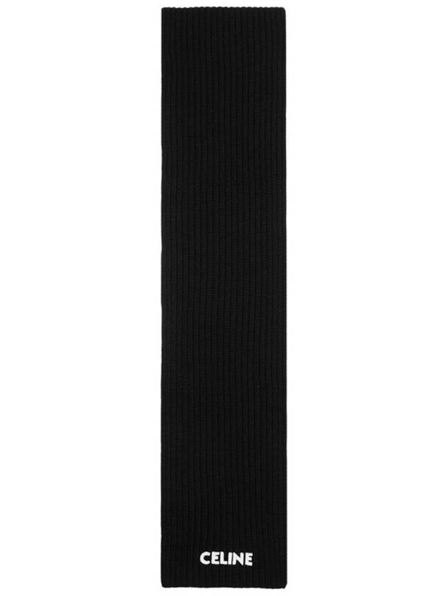 CELINE Logo Ribbed Wool Muffler Black