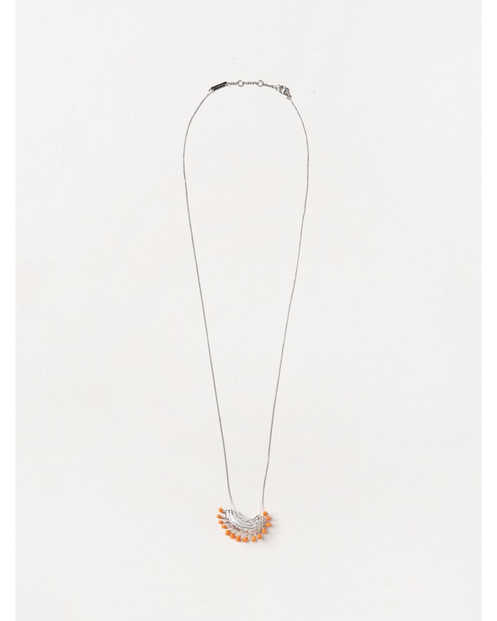 Bottega Veneta Orange Enamel Silver Pendant Necklace Women Tangerine Jewelry