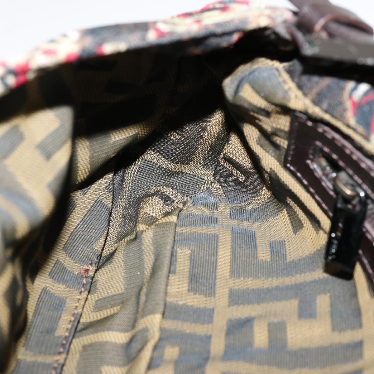 FENDI Zucca Canvas Mamma Baguette Shoulder Bag Brown Red69972A