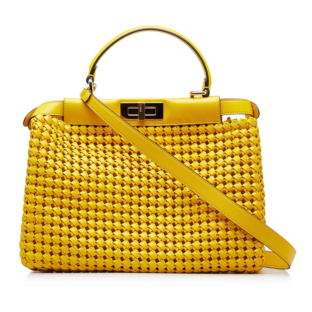 Fendi Peekaboo Medium Yellow Interlace Leather