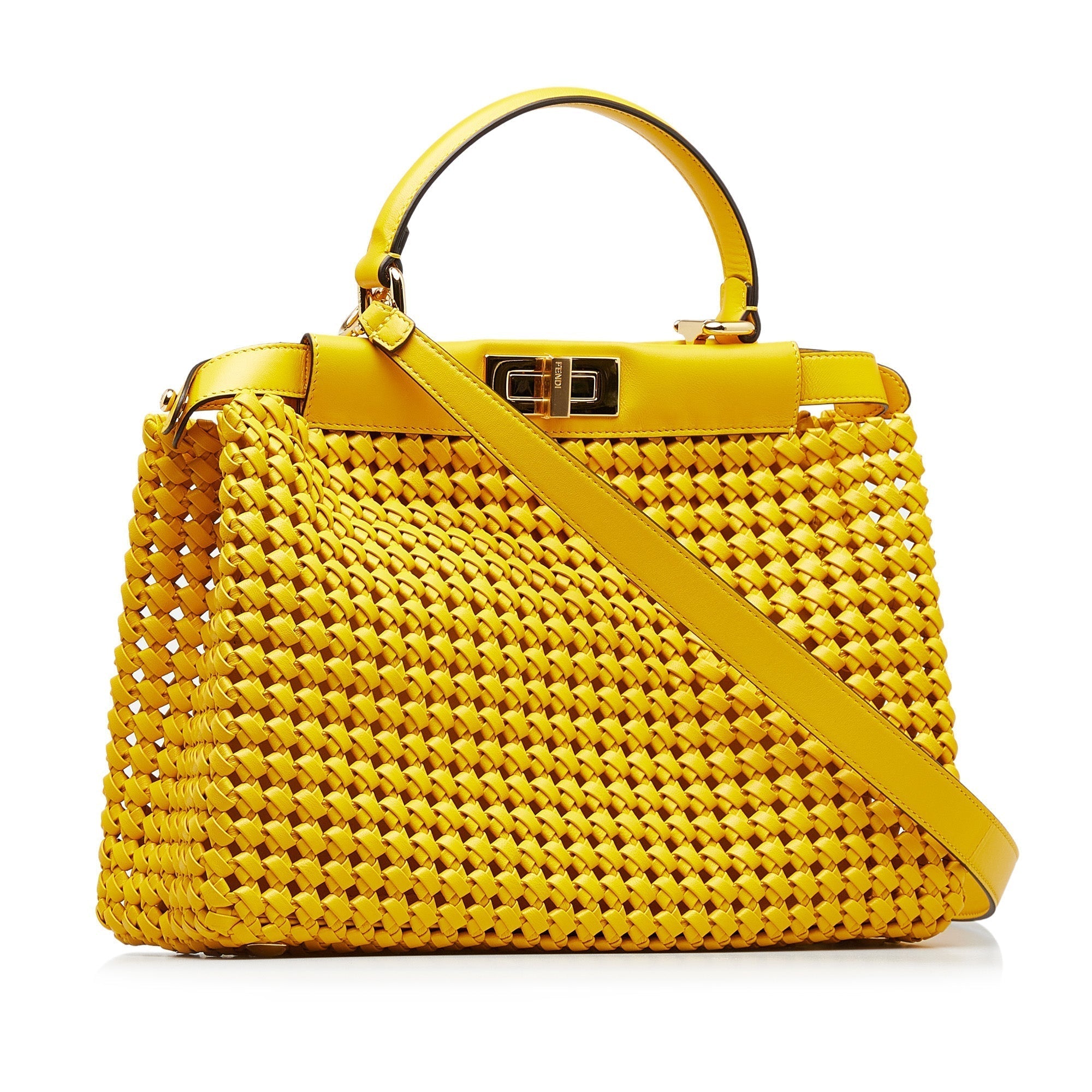 Fendi Peekaboo Medium Yellow Interlace Leather