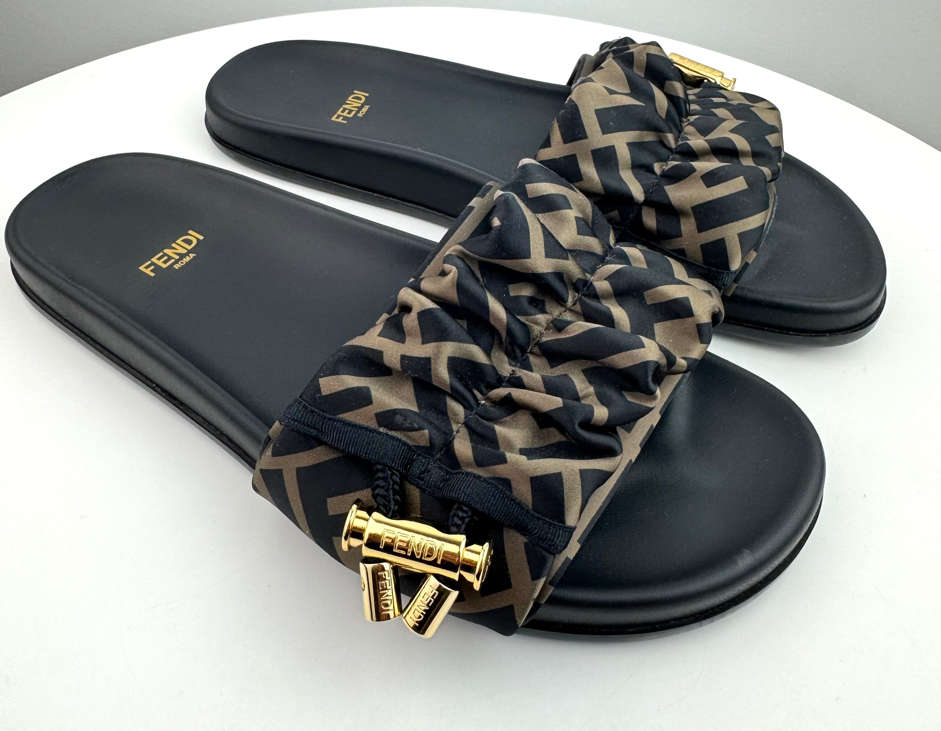 Fendi Feel Brown Satin Slides