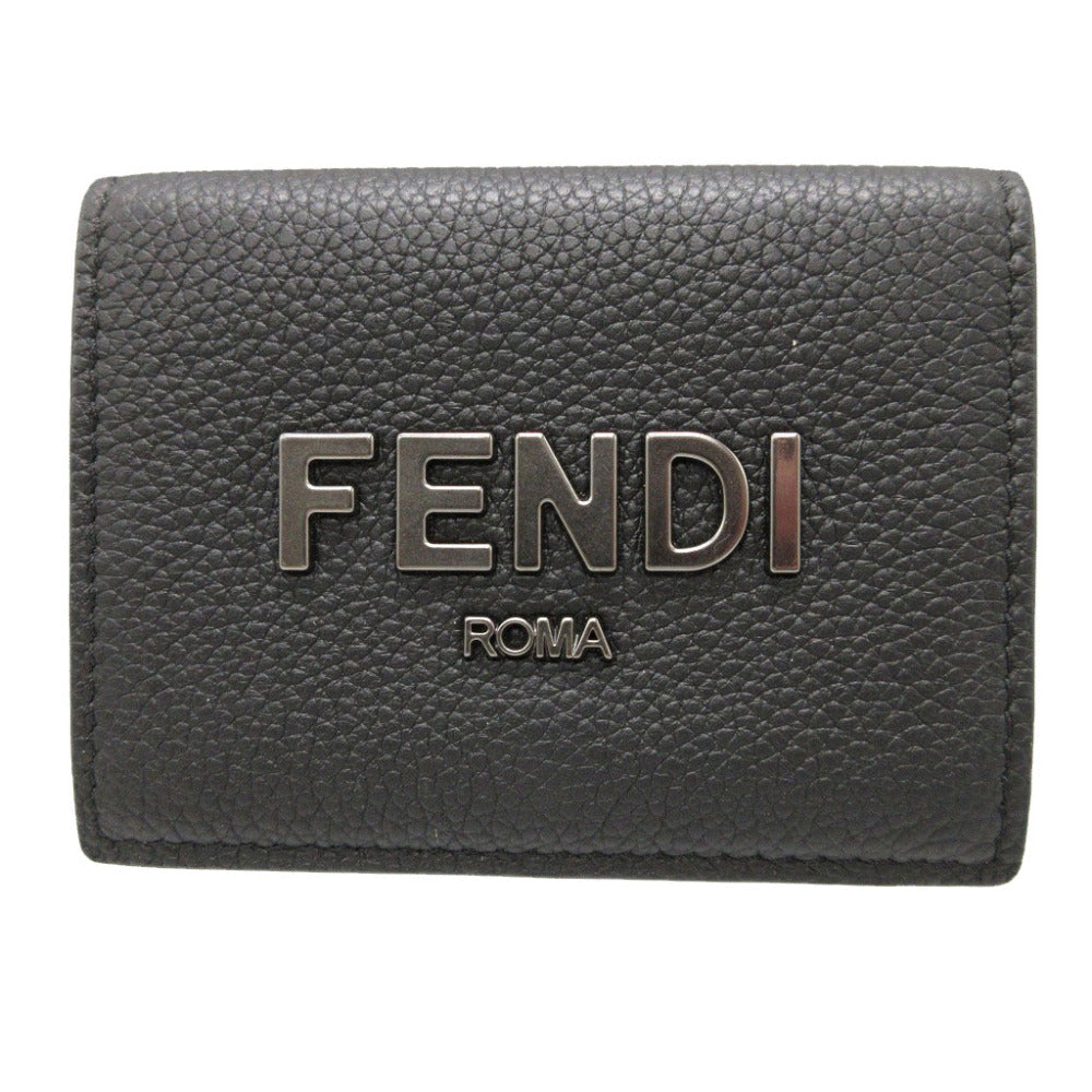 FENDI Tri-fold wallet 7M0280 leather black Compact wallet signature logo mens