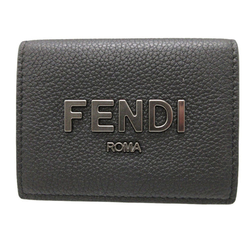FENDI Tri-fold wallet 7M0280 leather black Compact wallet signature logo mens