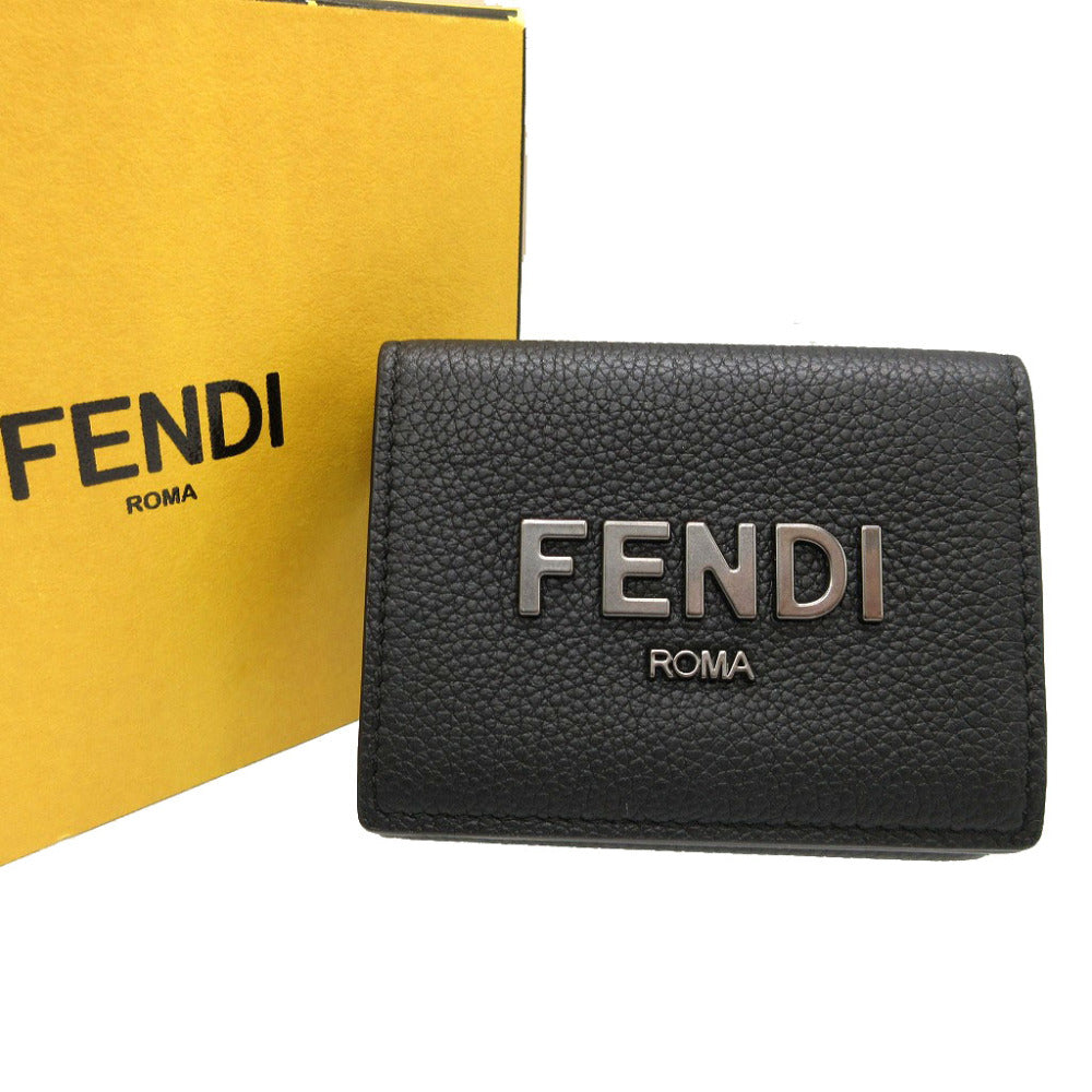 FENDI Tri-fold wallet 7M0280 leather black Compact wallet signature logo mens