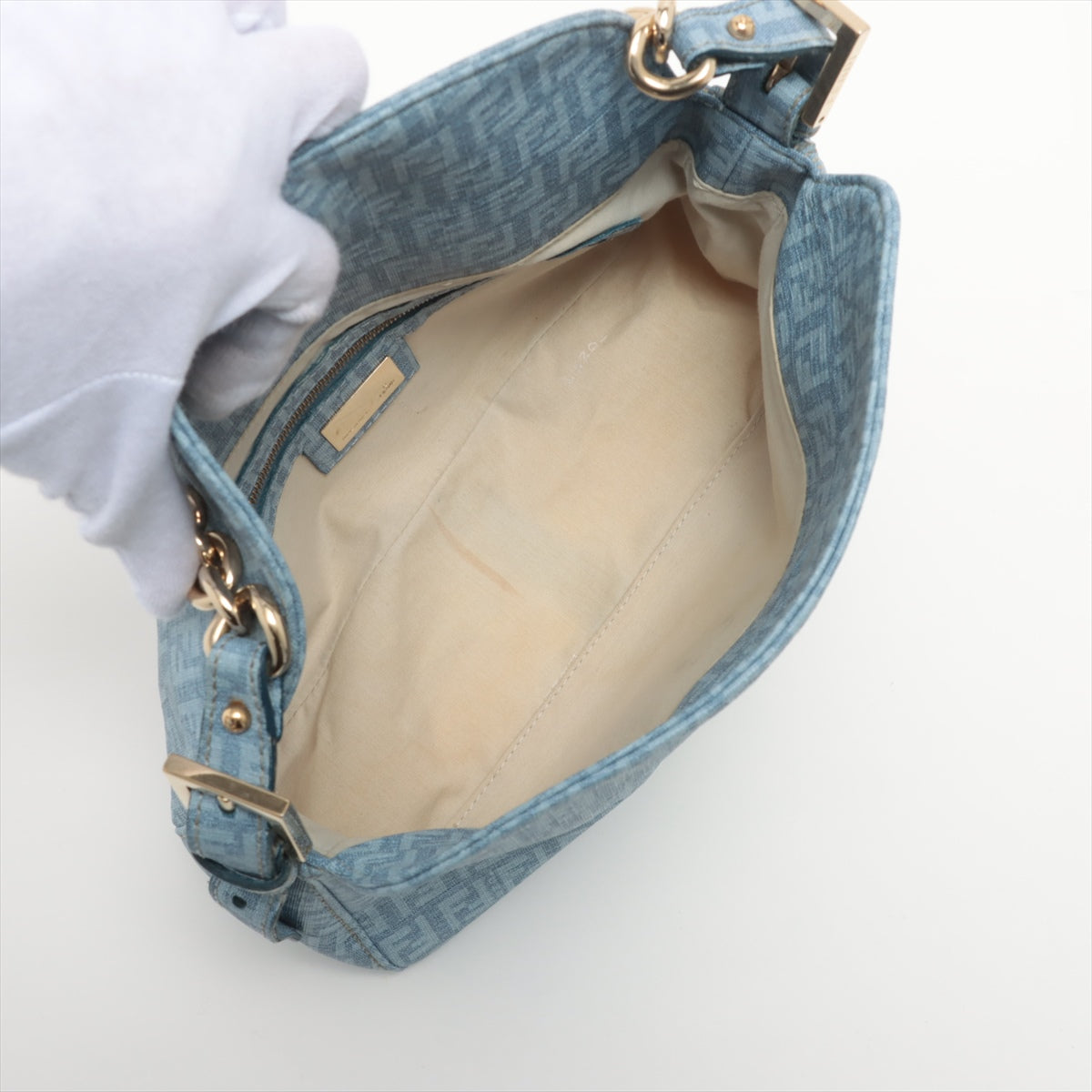 Fendi Blue Zucchino Coated Canvas Baguette Bag