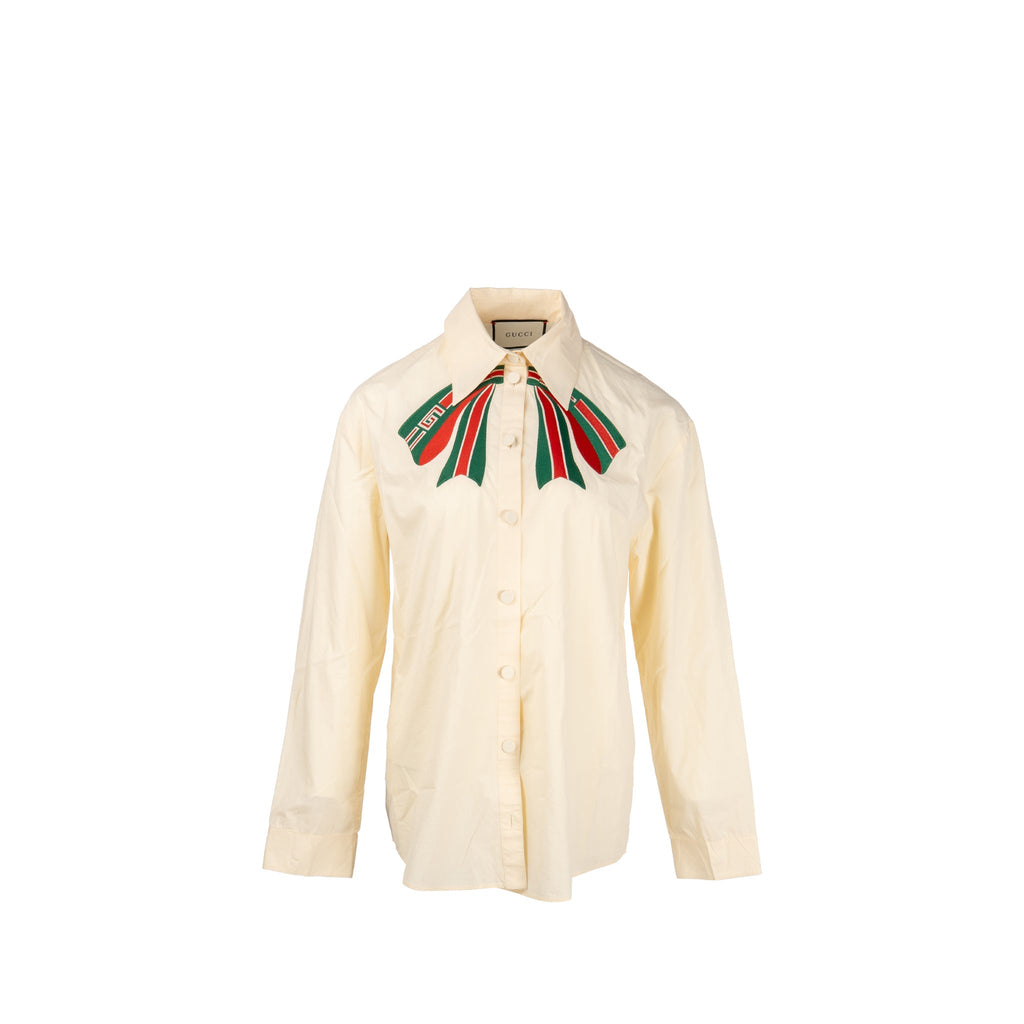 Gucci Size 46 Bow Shirt Cotton White/Multicolour