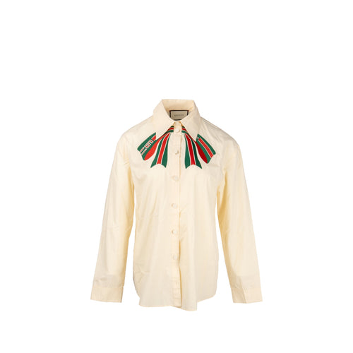 Gucci Size 46 Bow Shirt Cotton White/Multicolour