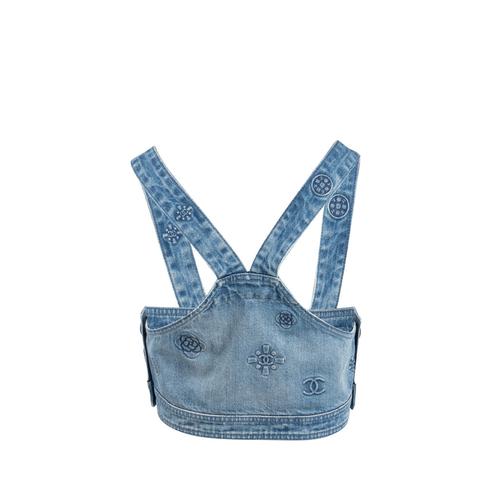 Chanel Size 34 Coco Mark Button Tank Top Denim Blue SHW