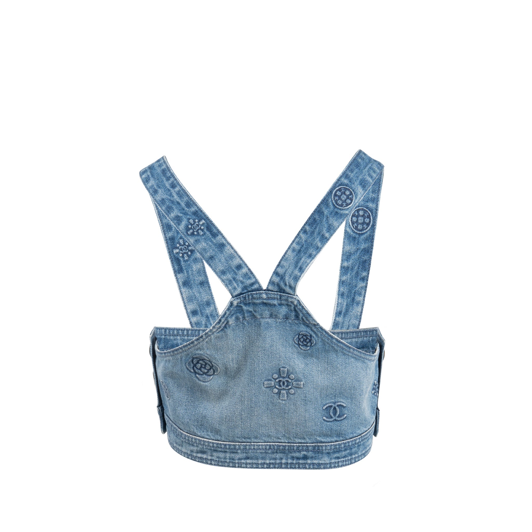 Chanel Size 34 Coco Mark Button Tank Top Denim Blue SHW