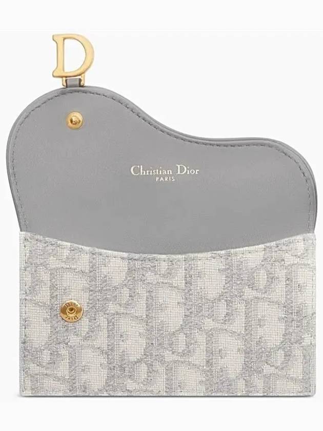 Oblique Jacquard Saddle Flap Compact Zipper Card Wallet Grey Dior