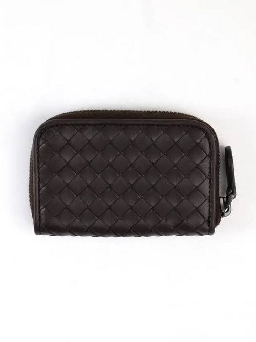 Bottega Veneta Intrecciato Zipper Coin Card Wallet Dark Brown