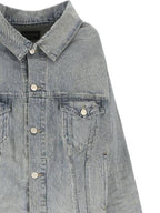 Balenciaga Off-Shoulder Denim Jacket Blue