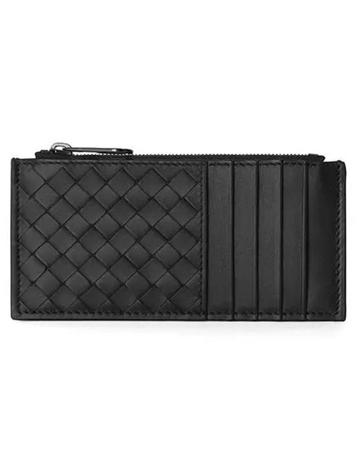 Bottega Veneta Intrecciato Zipper Card Wallet Black