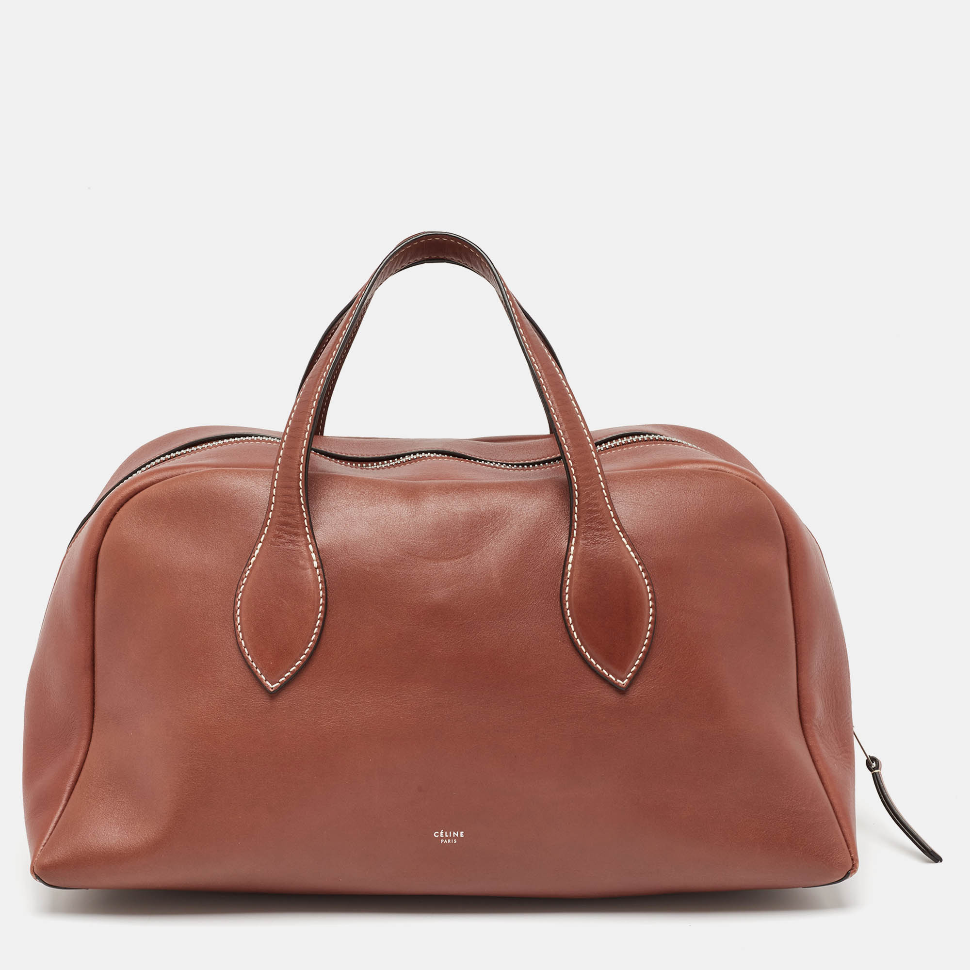 Celine Brown Leather Medium Bowling Bag