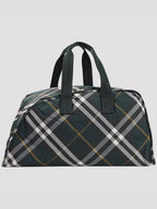 Burberry Shield Check Pattern Large Duffel Bag Green