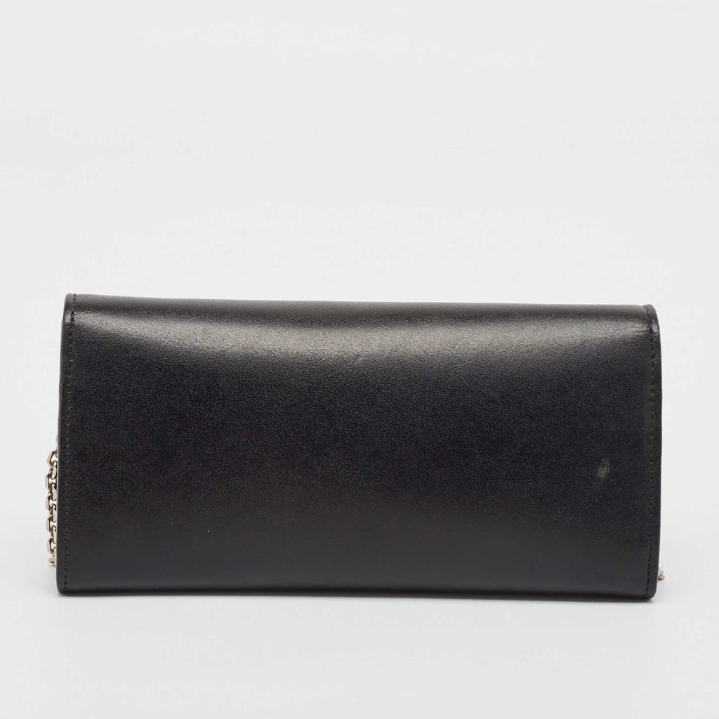 Fendi Black Leather Rainbow Stud Flap Wallet On Chain