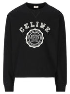 CELINE Logo Crew Neck Loose Cotton Fleece Sweatshirt Black