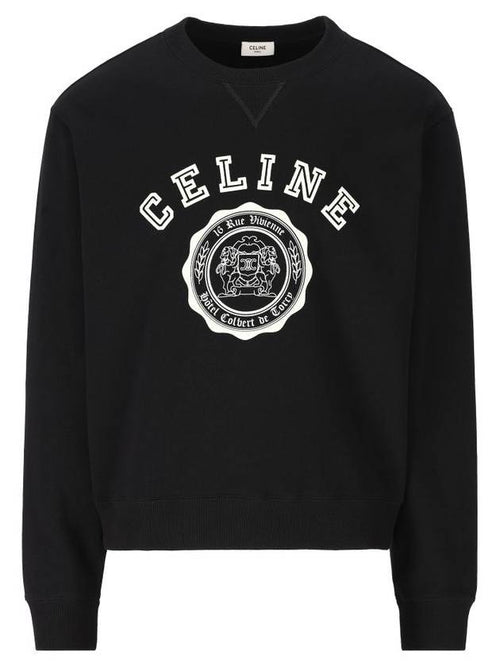 CELINE Logo Crew Neck Loose Cotton Fleece Sweatshirt Black