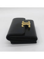 CELINE Triomphe Compact Shiny Calfskin Coin Half Wallet Black