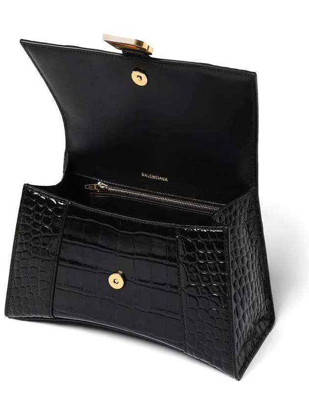 Balenciaga Hourglass Crocodile Emboss Small Tote Bag Black