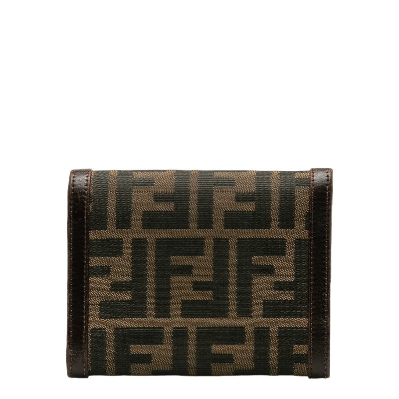Fendi Zucca Double Folded Wallet Brown Canvas Leather
