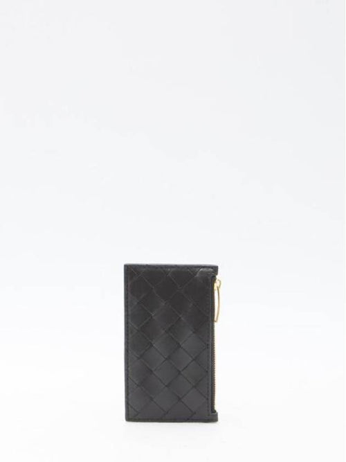 Bottega Veneta Intrecciato Slim Zipper Leather Card Wallet Black