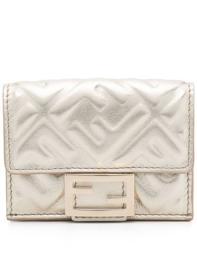Fendi Baguette Micro Leather Card Wallet Gold