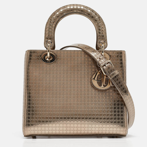 Dior Gold Microcannage Patent Leather Medium Lady Tote