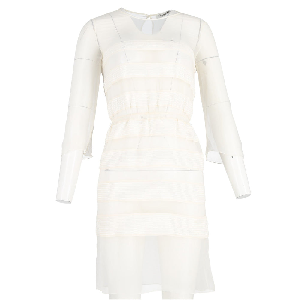 Dior Chiffon Sequin Cocktail Mini Dress in White Silk
