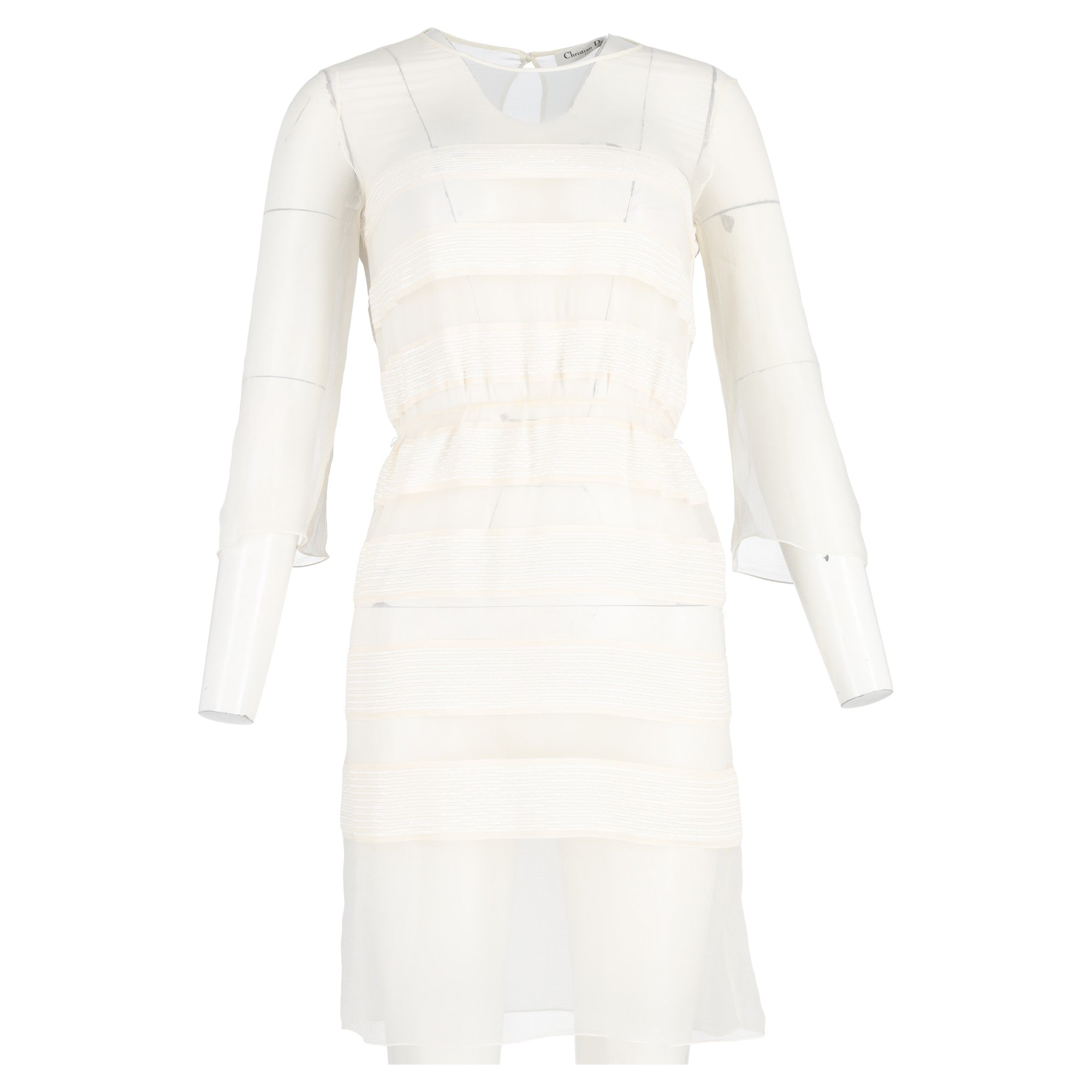 Dior Chiffon Sequin Cocktail Mini Dress in White Silk