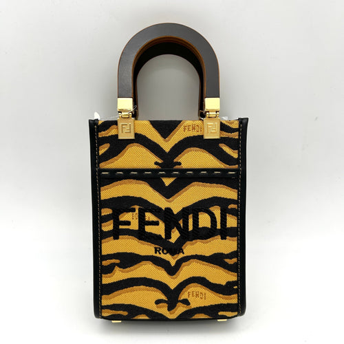 FENDI Canvas Vitello King Chinese New Year Tiger Embroidered Fendi Sunshine Shopper Tote Black Dark Yellow fe5885cc