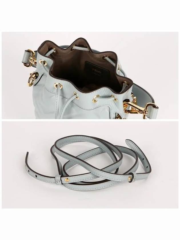 Fendi Mon Tresor FF Motif Leather Mini Bucket Bag Light Blue