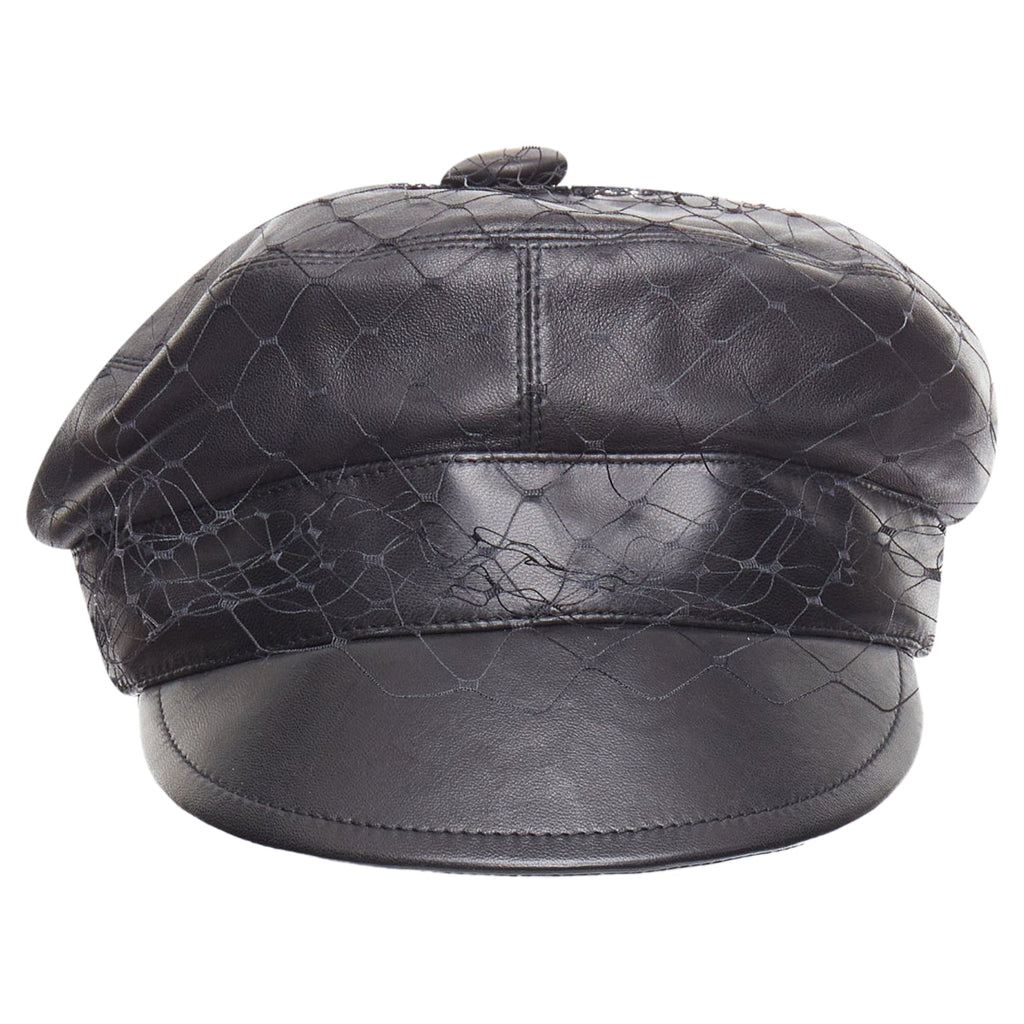 Dior Arty soft leather mesh veil CD bee lined newsboy hat