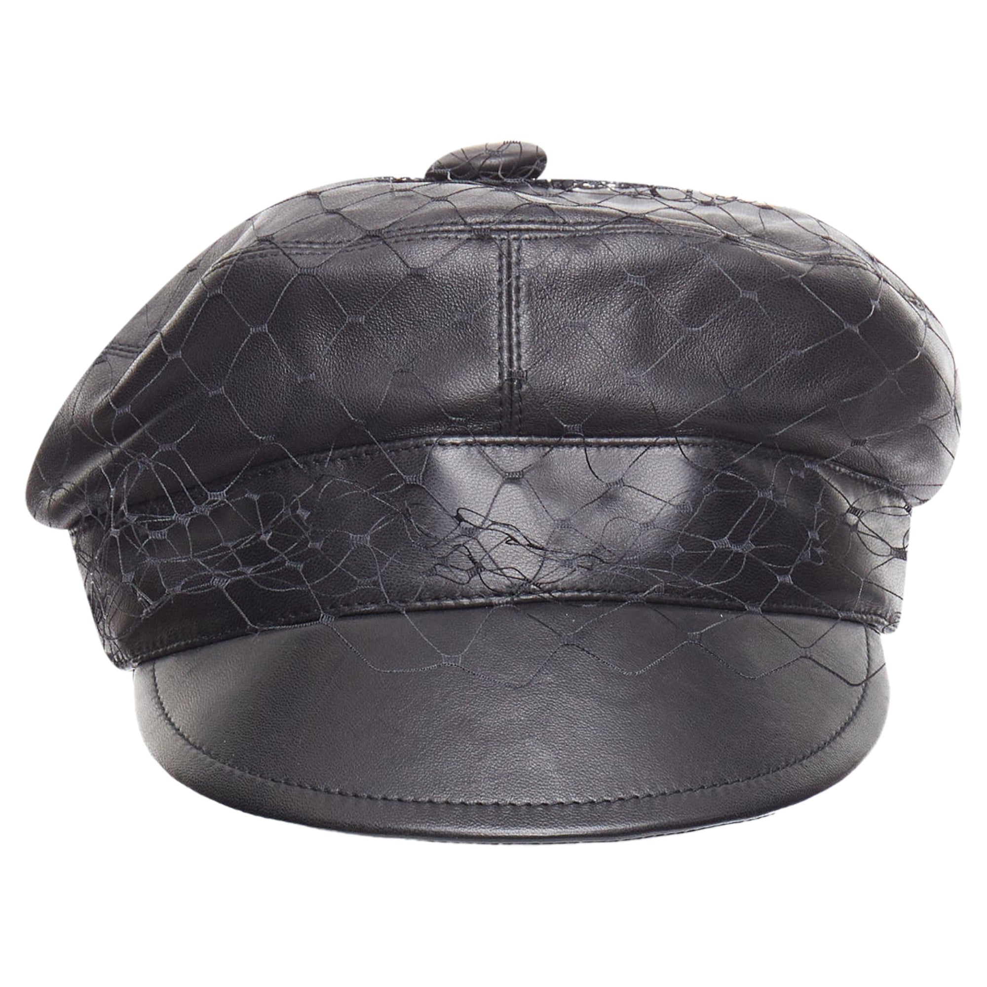 Dior Arty soft leather mesh veil CD bee lined newsboy hat