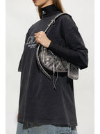 Balenciaga Metallic Le Cagol XS Lambskin Shoulder Bag Dark Silver
