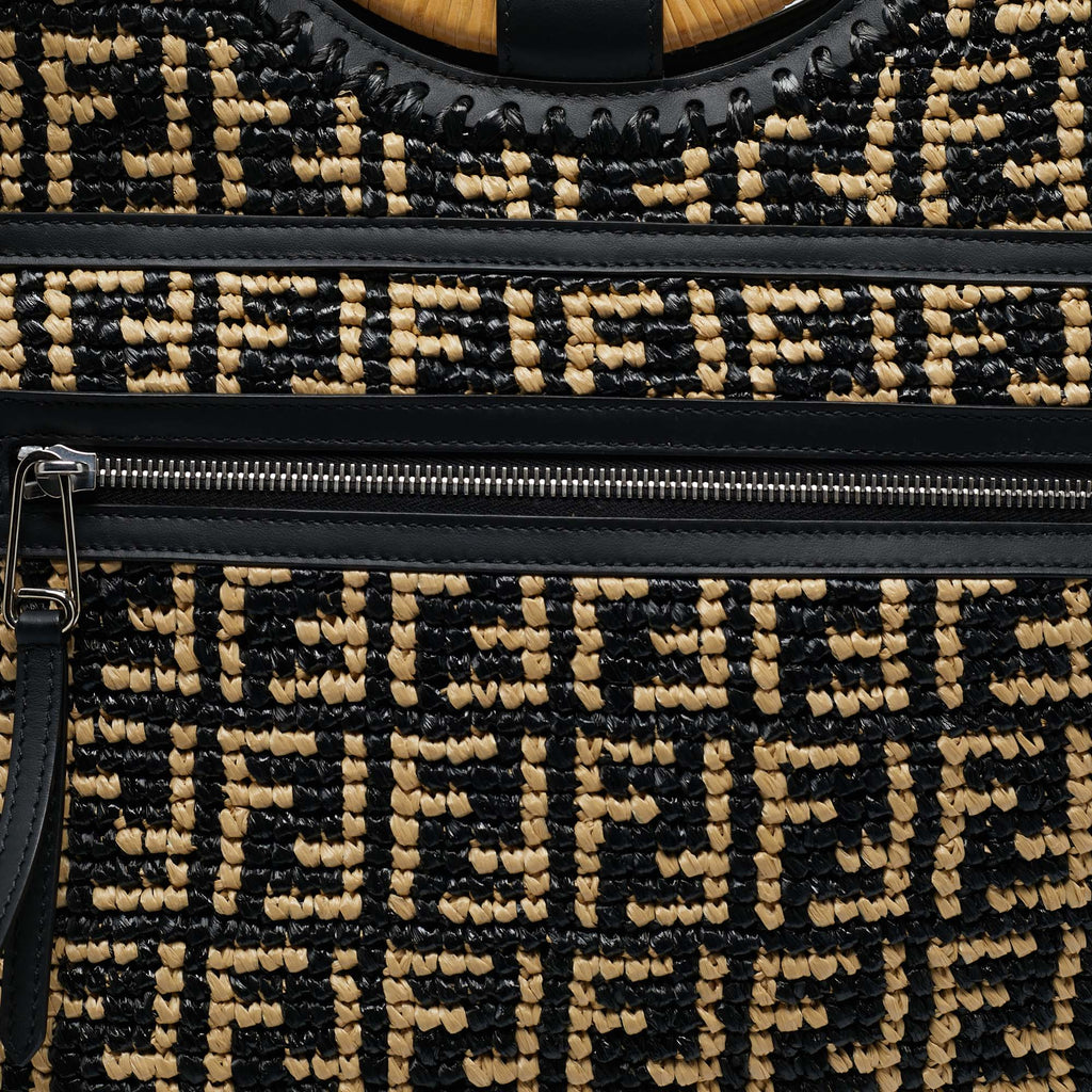 Fendi Black/natural Ff Raffia And Leather Large Runaway Shopper Tote