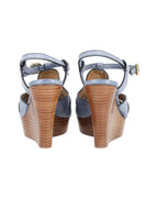 Chloe Peep Toe Platform Wedge Sandals in Light Blue Leather
