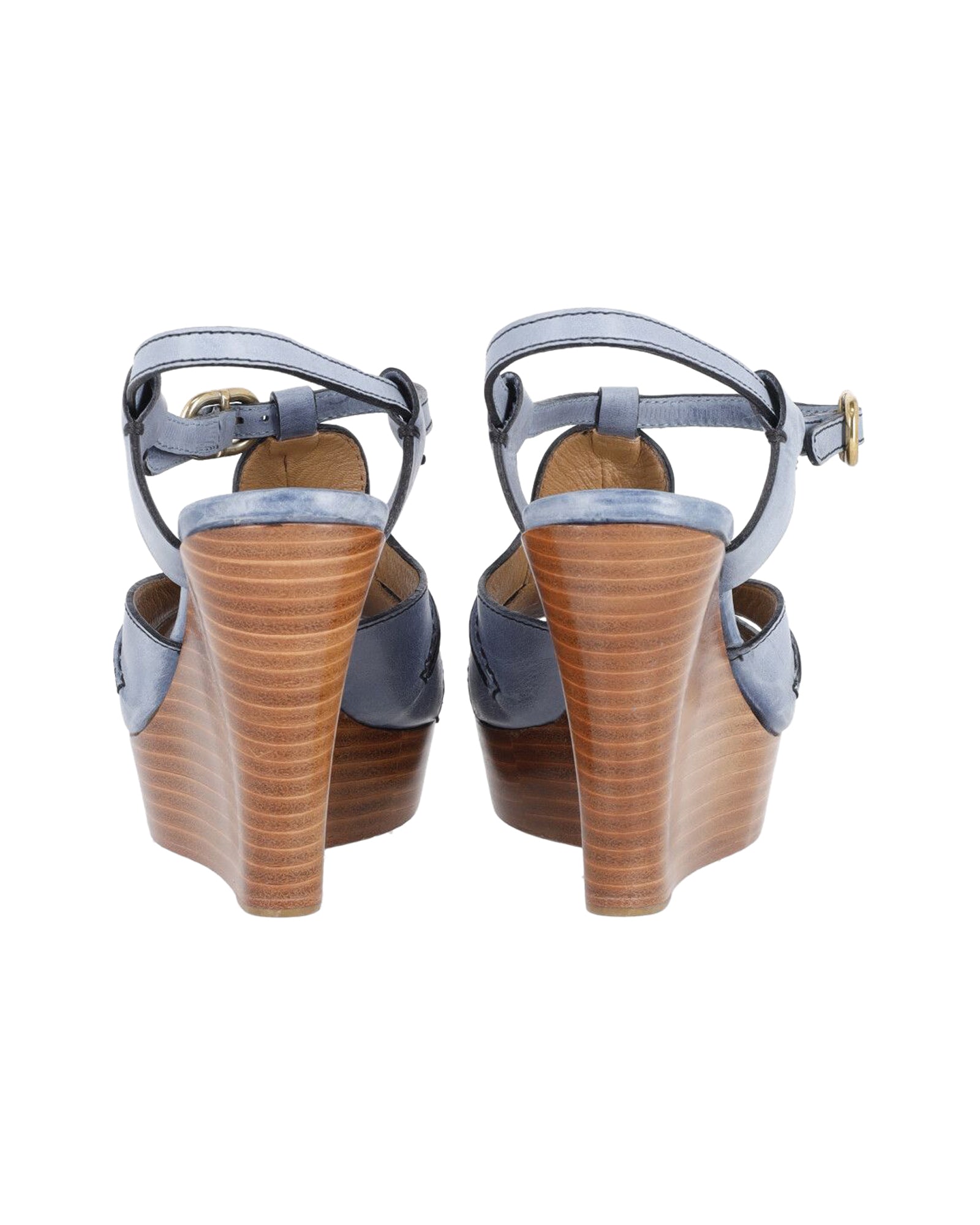 Chloe Peep Toe Platform Wedge Sandals in Light Blue Leather