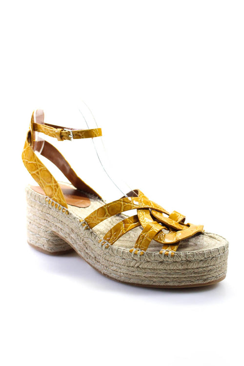 Chloe Womens Espadrille Animal Print Strap Buckled Block Heels Yellow