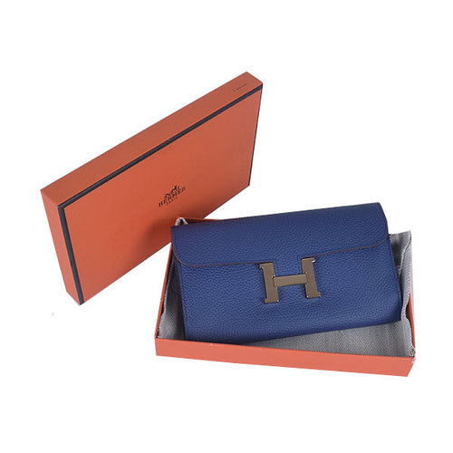 Hermes Wallet H6023 Wallet Cow Leather Blue