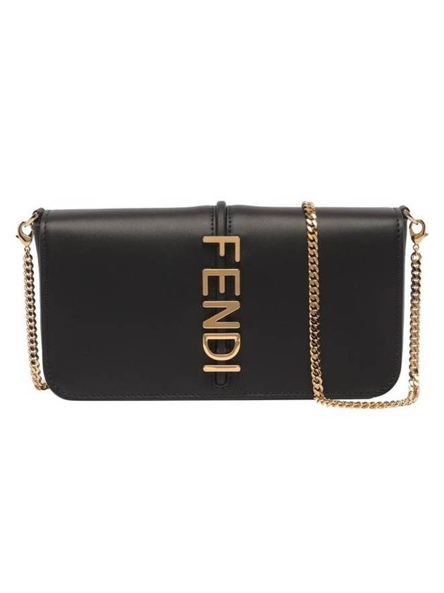 Fendi Graphy Chain Leather Long Wallet Black